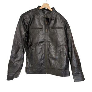 NEW Issac & David Black Faux Leather Biker Jacket Men's L